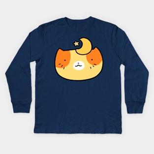 Star and Moon Cat Face Kids Long Sleeve T-Shirt